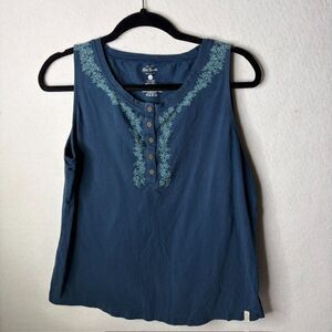 Old Ranch blue embroidered sleeveless western henley tank top size L